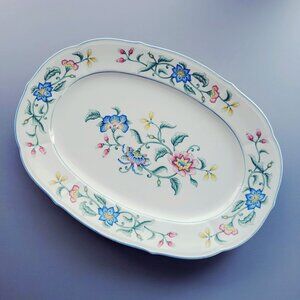 Vintage Villeroy & Boch Delia 15" Oval Serving Platter,Blue & Pink Floral c1990s